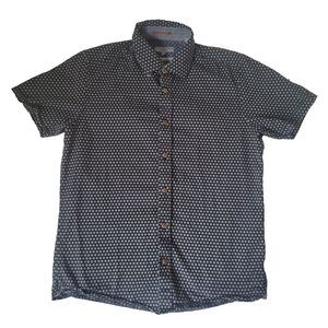 Ted Baker London Men’s Size 3 Medium Black Gear Cog Geometric Short Sleeve Shirt